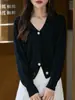 Cárdigan de Punto de Lana Nuevo para Mujer Otoño/Invierno 2026 con Cuello Apilado, Abrigo Versátil Elegante Clásico Adelgazante