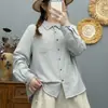 2026 Camisa listrada de algodão para bebê, tecida em duas cores, com gola, novo estilo de outono, versátil e artística, camisa feminina de corte solto