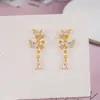 Nuevos Pendientes de Mariposa Flor Perla Circonita Estilo Francés, Diseño de Nicho, Pendientes de Alta Gama para Mujer