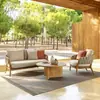 Sofá de Exterior Nórdico Teca Mesa de Café de Ratán para Patio Combinación Silla de Ratán para Balcón Villa Exterior Jardín Muebles Impermeables