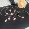 Set de Joyería Minimalista de Trébol de Cuatro Hojas Transfronterizo Estilo Europeo y Americano Esmalte Aleación Trébol de la Suerte Flor Collar Pendientes Pulsera para Mujeres