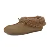 Estilo Britânico Retrô Peça Única de Pelo Feita à Mão Roupa Externa Quente de Pelo Botas de Neve com Tiras Decotadas Femininas Mocassins