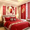 Set de Decoración de Habitación de Boda para Recién Casados, Incluye Decoraciones de Pared con Carácter Grande de Doble Felicidad y Fondo para Fotos de Boda