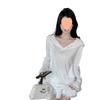 [Algodón Puro] Camisa con Capucha y Ribete de Encaje para Protección Solar para Mujer, Camiseta Blanca Holgada de Manga Larga para Verano, Top Puro Deseo
