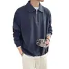 Suéter Casual para Hombre, Tendencia Otoñal Cuello Solapa Cremallera Rayas Tejido de Punto, Elegante Cuello Polo Manga Larga Color Sólido