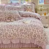 Juego de Cama de Encaje y Terciopelo de Leche con Faldón de Cama Cuatro Piezas Invierno Cálido Juego de Sábana Polar de Doble Cara Sábana Ajustada Juego de Polar Espesado Venta al por Mayor