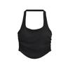 Top Camisola com Bojo Alça Halter Feminino Nicho Sexy Spice Girls Costas Nuas Franzido Colado Cor Sólida Base Irregular