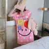Pijama de verano para mujer de talla grande, diseño de dibujos animados lindo, para damas de talla grande, vestido camisón de seda de leche para el hogar, venta al por mayor