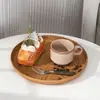 Bandeja com Textura de Madeira Café da Manhã Premium Bolo Casa Japonesa Café Jantar Bandeja de Chá Ins Cafeteria Bandeja Redonda para Frutas