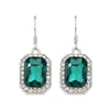 Pendientes Colgantes de Piedras Preciosas de Cristal Cuadrado Colorido Incrustados de Diamantes, Pendientes Rectangulares Elegantes, Pendientes al por Mayor con un Toque de Lujo Ligero y de Alta Gama