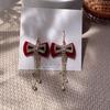 Pendientes de plata 925 con forma de estrella de Internet, con lazo de terciopelo rojo, para novia, con perlas, para mujer.