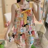 Pijama de Tirantes Estilo Coreano Delgado 2024 Traje de Dos Piezas para Mujer Dibujos Animados Casuales Niña Estudiante Lazo Ropa de Casa