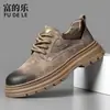 Sapatos Masculinos Primavera e Outono Tendência Estilo Britânico Bico Largo Couro Genuíno Sapatos Derby Casual de Negócios Cano Baixo Roupa de Trabalho Amarelo Botas Martin