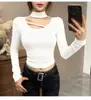 Camisa de Manga Larga con Cuello Halter Estilo Chica Picante para Mujer, Nuevo Diseño para Primavera, Otoño e Invierno, Top Básico Delgado de Nicho Puro Deseo