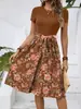 Europa y Estados Unidos transfronterizo Amazon Temu tendencia de moda temperamento cuello redondo manga corta cintura vestido largo estampado de cuerpo entero