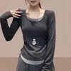 Algodón puro, diseño de dos piezas simulado, camiseta interior de manga larga para mujer, nueva colección otoño 2026, ajustada y estilizada, estilo pullover, negro