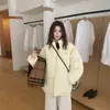 2026 nueva chaqueta casual de moda versátil estilo coreano, corte holgado, de algodón, con bordado de letras