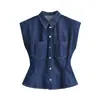 Ins Transfronterizo Europeo y Americano 2026 Nueva Moda Elegante Ropa para Mujer al por Mayor Chaleco Cardigan sin Mangas Conjunto de Pantalones de Mezclilla