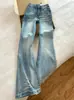 Calça Jeans Flare de Cor Clara com Bigodes para Mulheres, Versátil para o Verão, Adequada para Tamanhos Petite de 150cm, Design Emagrecedor com Corte Flare