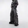 Jeans Nicho Estilo Callejero Americano Versátiles para Hombre, Cremallera Resistente Post-Apocalíptica Bolsillo Grande Ropa de Trabajo Pantalones de Pierna Ancha Largo Hasta el Suelo Modernos