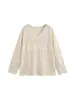 Blusa de tricô vintage com decote V e detalhes vazados para mulheres plus size, estilo outono 2026, com barra de renda, modelagem solta para mulheres plus size 25117