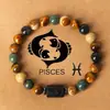 Pulsera de las Doce Constelaciones 8mm Ojo de Tigre Piedra con Imagen Pulsera Hecha a Mano Piedra Natural con Cuentas Pulsera de Constelación con Tarjeta