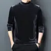 Camiseta masculina de veludo de alta qualidade com mangas compridas, nova tendência primavera e outono 2026, camiseta básica casual redonda para jovens