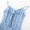 Bzl2026 Vestido de Verão Feminino Estilo Europeu e Americano, Comprimento Médio, Azul, Estampa Floral, Alça com Babado 26484 Cor da Foto