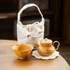 Tetera de Cerámica de Arcilla Púrpura Dorada del Fabricante para Una Persona, Set de Té Portátil para Viaje, Portátil para Exteriores