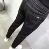 Jeans Masculino Transfronteiriço Versátil Preto Slim Fit Cropped Nove Pontos Jeans Masculino Estilo Coreano Tendência Rogue Bonito Calças Casuais