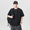 Camiseta Estampada Redonda de Manga Curta Estilo Americano Tendência para Homens, Novo Estilo de Verão, Corte Solto, Tamanho Grande, Tecido Pesado de Algodão Puro Manga Meia Mão