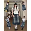 Jeans de verano para mujer estilo retro americano 2026 nuevos de cintura alta rectos lavados holgados de pierna ancha cropped