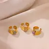 Anillo de acero inoxidable de estilo nuevo y sencillo con imitación de piedra natural, anillo de banda ancha de nicho, joyería de lujo ligera de acero de titanio al por mayor