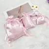 Venda Direta de Fábrica de Sacolas Rosa de Cetim com Cordão Renováveis, Sacolas Ecológicas de Tecido para Presente de Joias, Personalização no Atacado