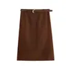 Novedad para Otoño 24/8 Falda Recta de Longitud Media de Cintura Alta Adelgazante Vintage de Otoño con Cinturón para Mujer F1013