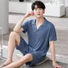 Pijama Masculino 2025 Novo Verão Modal Lapela Manga Curta Shorts Cardigan Casual Solto Roupas de Casa para Meninos