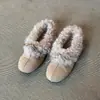Zapatos de Algodón Otoño e Invierno Pequeños Cálidos Sin Cordones Felpa Afelpada Textura Peluda Zapatos para Mujer Lazo Ambiente Suave Temperamento