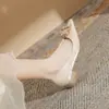 Jin Gang CH3003-2 Sapatos de Salto Grosso Bico Fino Couro Envernizado Camada Única Feminino 2024 Novo Primavera e Outono Salto Baixo Sexy Versátil