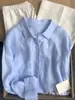 Camisa de lino estilo francés para mujer, fina de verano holgada estilo old money, top de algodón y lino de manga larga protector solar