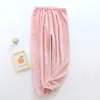 Calça de Maternidade Cor Sólida Outono e Inverno Feminina Veludo Ilha Ajustável Suporte para Barriga Flanela Engrossada Pijama Veludo Coral Calça de Casa