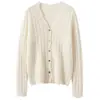 Cardigan de Cashmere com Trança Outono Inverno Feminino Gola V Suéter Casaco Retrô Estilo Solto Preguiçoso Camada Base de Tricô
