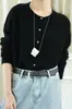 Cardigan de Tricô com Gola Redonda 5% Cashmere 95% Lã Merino para Mulheres, Peça para Cobrir em Ambientes com Ar Condicionado na Primavera e Verão, Suéter Top Soltinho de Manga Longa