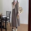 Vestido tipo suéter sin mangas con cuello en V de color liso para mujer, estilo holgado de otoño e invierno, largo medio, tejido suave y encerado.