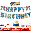 Sonic Sonic Tema Feliz Cumpleaños Banderín de Letras Bandera de Tirar Decoración para Fiesta de Cumpleaños Infantil Colgante