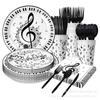 Festival de Música Notas Musicales Suministros para Fiesta Decoración de Fiesta Vajilla Plato de Papel Desechable Servilleta Vaso Banner Mantel Set