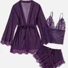Amazon Transfronteiriço Pijama Feminino Renda Patchwork Malha Transparente Camisola Robe Conjunto de Lingerie Sexy Atacado