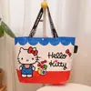 Bolsa de compras tejida auténtica de Hello Kitty, bolsa de hombro plegable portátil para mujer, linda bolsa tejida