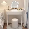 Tocador blanco sencillo para dormitorio, tocador moderno minimalista para apartamento pequeño, tocador de maquillaje calmante estilo wabi-sabi crema de lujo ligero