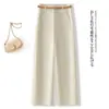 Calça de tencel de corte justo com calças de perna larga para mulheres, comprimento cropped, novo estilo outono 2026, cintura alta, modelagem que afina, com caimento fluido, calça casual de perna reta