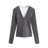 Camiseta de Manga Larga con Cuello en V de Color Contrastante Estilo Americano Spice Girl Conjunto de Dos Piezas Otoño Nuevo Diseño Delgado Ajuste Delgado Top Básico para Mujer